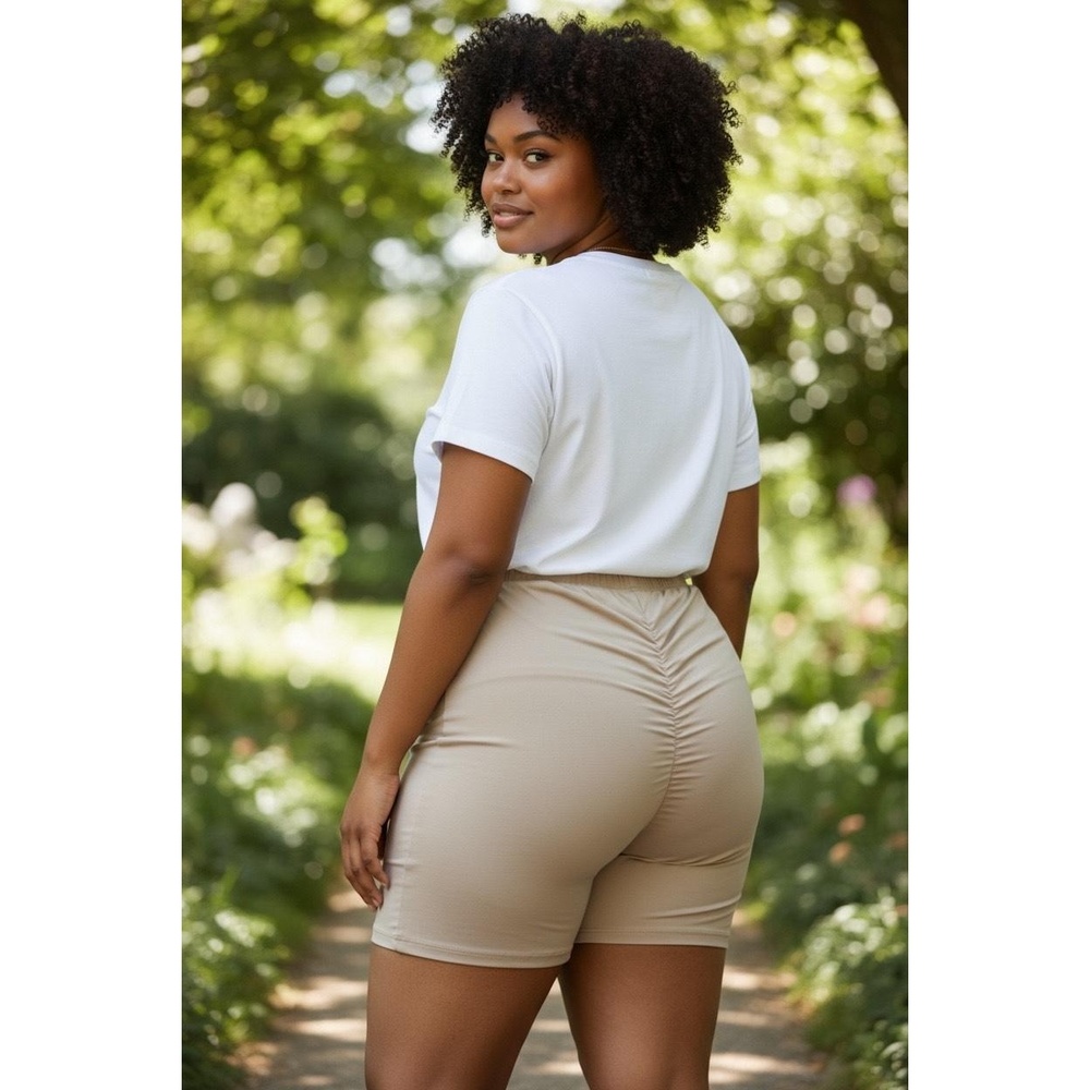 Refuge Womens Beige Cinched Bum High Rise Elastic Lounge Shorts Size XL